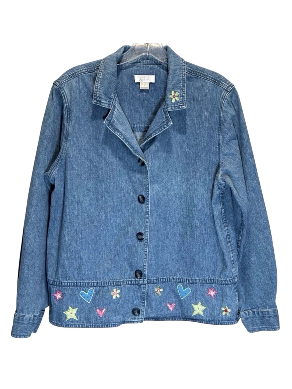 VTG Christopher & Banks Blue Denim Embroidered Jacket - Medium, Y2K, Layering